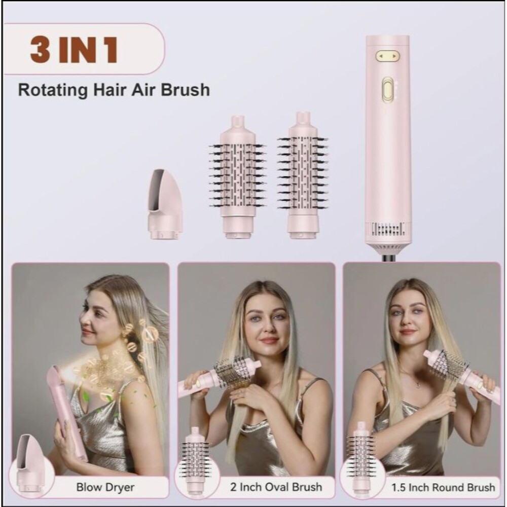 NIB -3 in 1 Rotating Hair Dryer Brush Spinning with Detachable Brush (2" & 1.5") - Picture 3 of 15